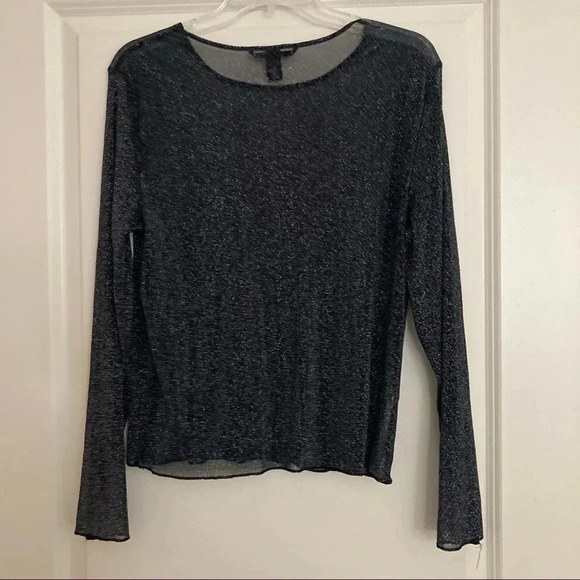 Victoria’s Secret Black Sheer Metallic Long Sleeve Shirt M/L - Picture 3 of 9